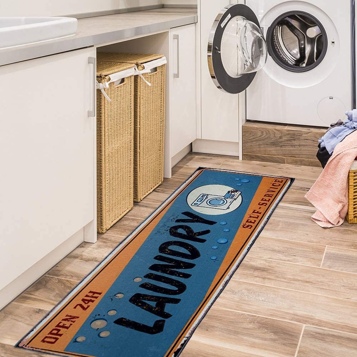 Blue & Orange Laundry Room Decorative Printed NonSlip Runner Etsy