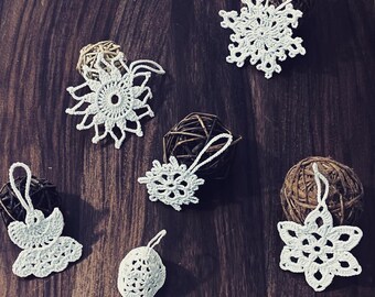 Set of 10 Christmas crochet decorations snowflakes & angels