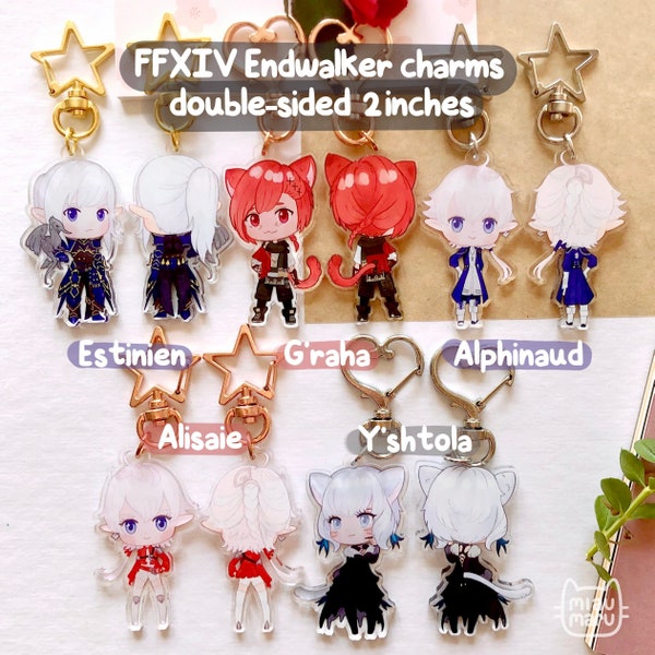 FFXIV Endwalker Scions / NPC Charm / Keychain | Double-sided | 2 inch | Alisaie, Alphinaud, Estinien, G’raha, Y’shtola