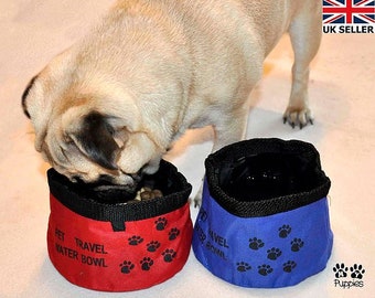 London Pug Dog Waterproof Bowl Travel Walk For Pets & Dogs Set of Two!