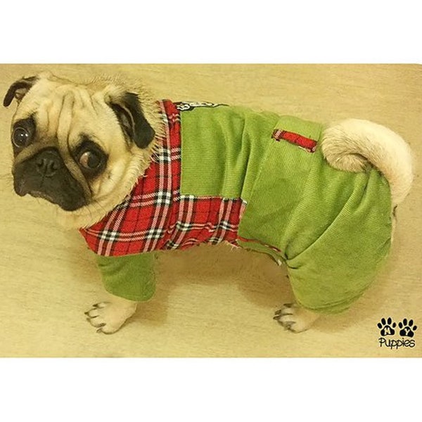 London Pug Dog Fustian Bodysuit manches longues 4 pattes bouton Manteau corps entier avec jambes Fourrure d’hiver à carreaux Pet Dog Vêtements le lendemain livraison