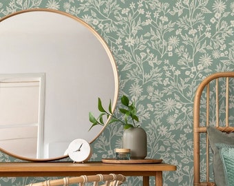 Monochrome Botanic Herbs Wallpaper | Decorative Wildfloral Art Wall Mural Peel and Stick | Watercolor Ornament Flower Wall Mural