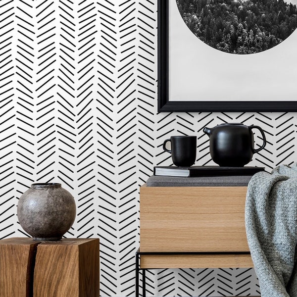 Herringbone Peel and Stick Wallpaper Etsy