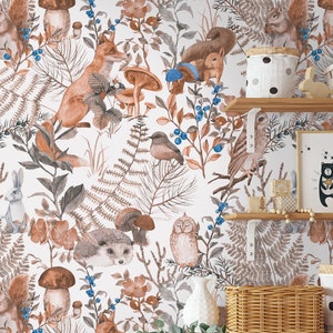 Waldtiere Kinder Wallpaper Aquarell Waldtiere Wandbild für Kinderzimmer Niedliche Tier Kunst Wallpaper
