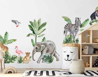 Kids Wall Decal Peel and Stick Cute Safari Animals Wall Sticker