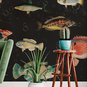 Carta da parati a forma di pesce, stacca e attacca, murale vintage a forma di pesce