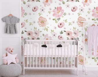 Soft Pastel Color Floral Nursery Wallpaper Flower Peel and Stick