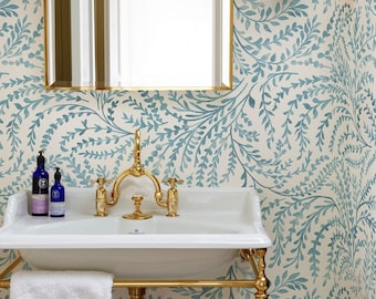 Fern Wallpaper Peel and Stick | Bathroom Botanical Plants Wall Mural | Monochrome Garden Plants Wallpaper