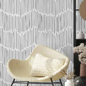 Herringbone Line Wallpaper Peel and Stick / Murale Chevron in bianco e nero / Carta da parati minimalista