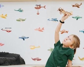 Air Transport Airplane Wall Decal | Kids Aircraft Wall Sticker | Nursery Helicopter Decals