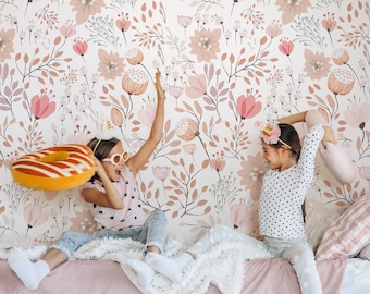 Nursery Floral Wallpaper Peel and Stick Kids Soft Garden Flowers Wall Mural
