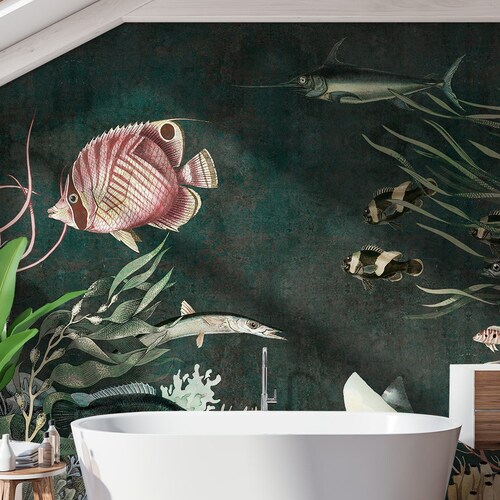 Fish Wallpaper Peel and Stick Vintage Fish Wall Mural Etsy