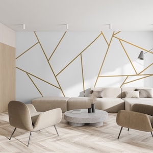 Gold Silver Wall Decal | Geometric Line Wall Sticker | Peel and Stick Metallic Wall Decals