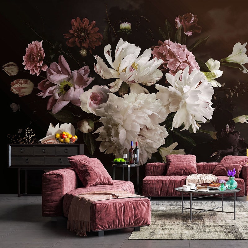 Dark Floral Wallpaper - Etsy