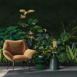 Carta da parati tropicale scura Hidden Exotic Jungle Wall Mural Peel and Stick
