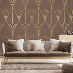 Carta da parati geometrica peel and stick / Soft Brown Geometric Lines Murale