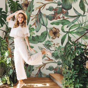 Leaf Wallpaper Peel and Stick Watercolor Tropical Leaf Wall Mural
