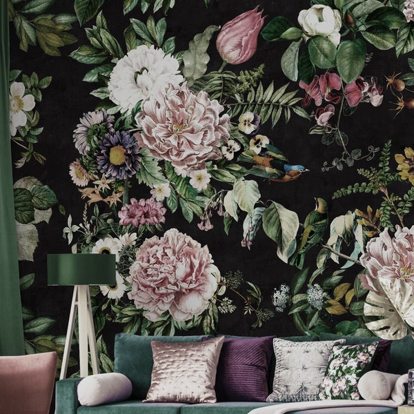 Dark Botanical Wallpaper Etsy