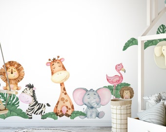 Cute Forest Animal Wall Decal | Kids Wall Sticker with Banana Leaves