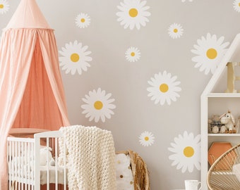 Nursery Big Daisy Wall Decal | Kids Room Floral Wall Sticker | Daisy Flower Set Sticker