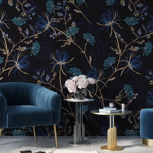 Dark Floral Wallpaper Peel and Stick Flower Blossom Wall Mural