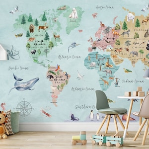Kinder Aquarell Karte Tapete Lernbild Wandbild Schälen und Aufkleben