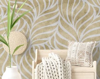 Geometric Wallpaper Peel and Stick | Abstract Leaf Art Wall Mural