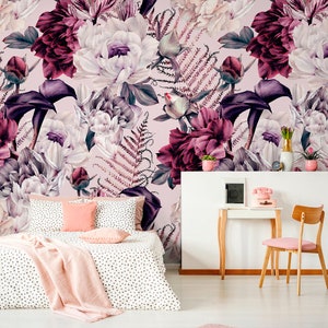 Watercolor Floral Peony Wallpaper | Colorful Flower Wall Mural | Large Vibrant Floral Wallpaper