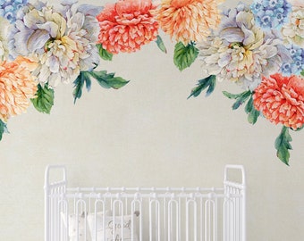 Floral Wall Decal Orange Peony Flower Wall Sticker
