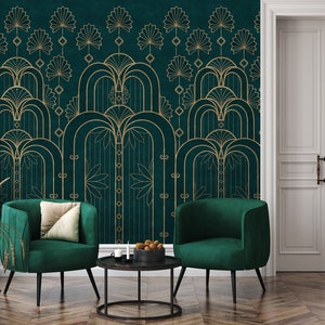 Art Deco Wallpaper | Geometric Fan art Wall Mural | Modern Art Wallpaper