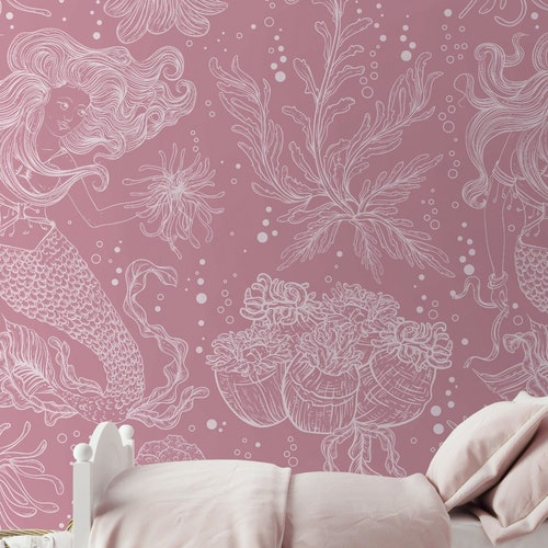 Mermaid Scales Peel and Stick Wallpaper Mermaid Wallpaper Etsy