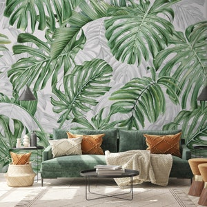 Leaf Wallpaper Peel and Stick Watercolor Tropical Leaves Wall Mural