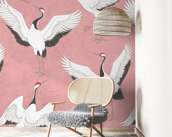 Crane Birds Wallpaper Peel and Stick | Chinese Bird Wall Mural