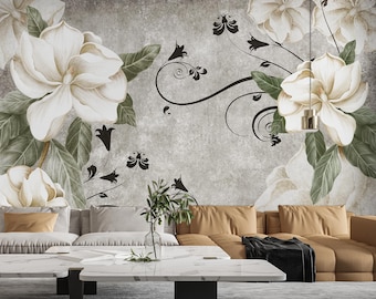 Vintage Magnolia Flower Wallpaper | Classic Blossom Garden Wall Mural