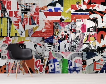 Graffiti Wallpaper Street Art Wallpaper Peel and Stick | Street Collage Art Wall Mural