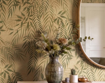 Retro Botanical Palm Leaves Wallpaper | Tropical Foliage Wall Mural