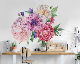 Peony Floral Wall Decal | Watercolor Flower Bouquet Wall Sticker