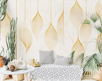 Elegant Lines Abstract Wallpaper Peel and Stick Geometric Leaf Art Wall Mural