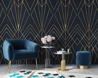 Geometric Wallpaper Peel and Stick | Gold Faux Wall Mural