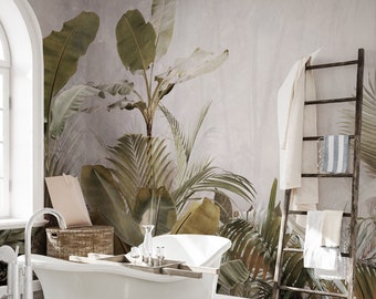 Soft Rainforest Wallpaper Peel and Stick | Banana Trees and Exotic Landscape Wall Mural | Forestscape Art Wallpaper |  Jungle Wall Art
