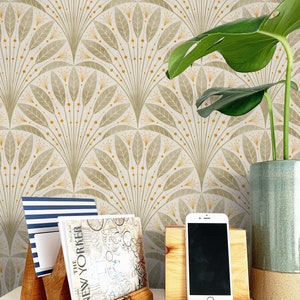 Jugendstil Tapete | Luxus Fächer Blatt Wandbild | Floral Retro selbstklebend