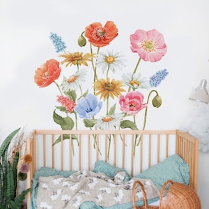 Watercolor Floral Wall Decal Cute Colorful Wildflowers Wall Sticker