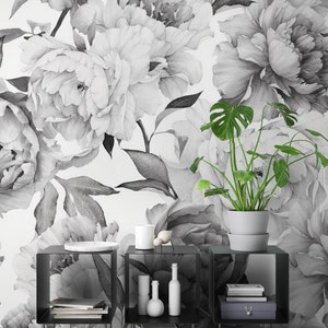 Peony Floral Wallpaper Peel and Stick |  Watercolor Flower Wall Mural