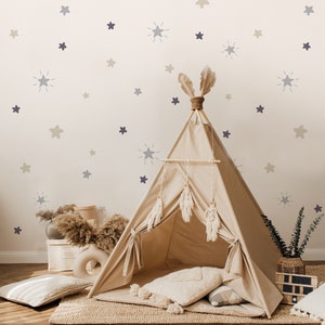 Carta da parati con stelle per bambini stacca e incolla / Decorazione murale con stelle della cameretta dai colori tenui / Carta da parati colorata con stelle brillanti per bambini