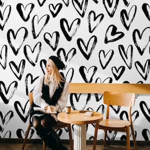Carta da parati con cuore staccabile e incolla/Carino murale con cuore d'amore disegnato a mano