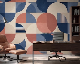 Modern Bauhaus Style Geometric Wallpaper | Mid Century Inspired Abstract Wall Mural