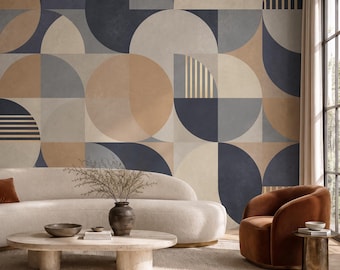 Modern Abstract Geometric Shapes Wallpaper | Bauhaus Inspired Shapes Wall Mural