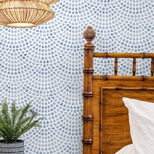 Abstract Raindrops Peel and Stick | Scallop Wallpaper | Blue Fish Scale Wallmural |
