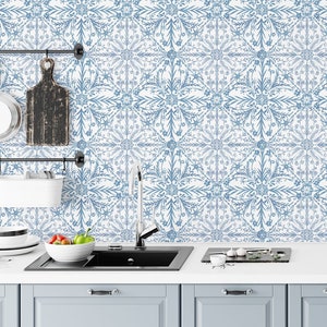 Carta da parati per piastrelle marocchine Peel and Stick / Soft Blue Tiles Carta da parati per cucina Bagno