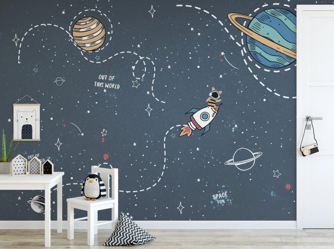 Kids Space Wallpaper Peel and Stick for Boys Cute Watercolor Spacing ...